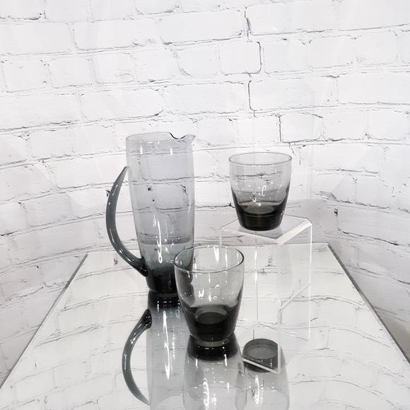 VINTAGE 1960's MCM Mod Gray Glass Cocktail Set